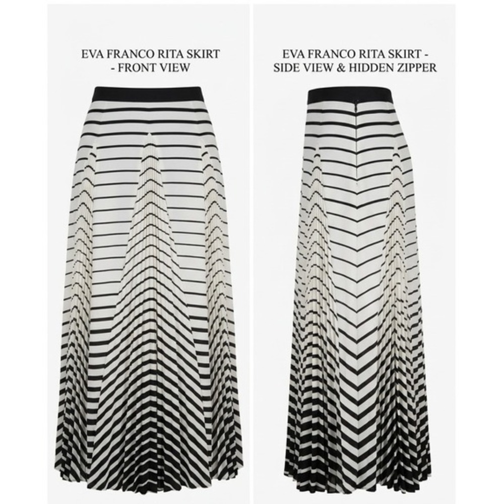 Eva Franco Rita Striped Maxi Womens 8 Black White Accordion Pleated Skirt Anthro